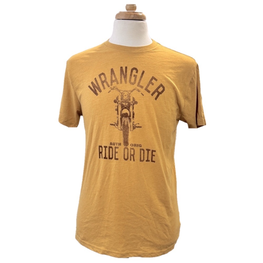 Men's Wrangler T-shirt Size M Gold Motorcycle Graphic Tee